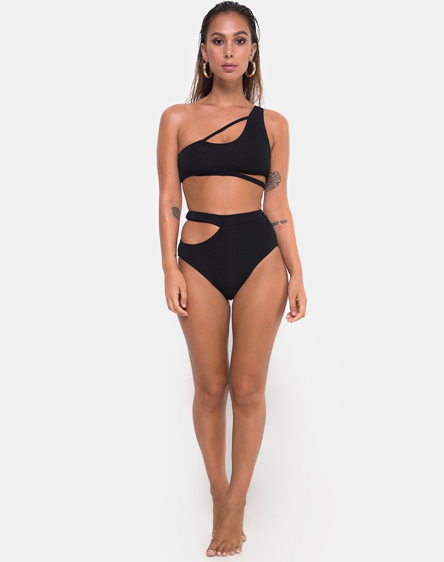 Image de la culotte de bikini Dreama en noir texturé
