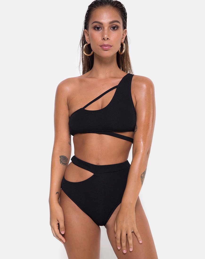 Image de la culotte de bikini Dreama en noir texturé