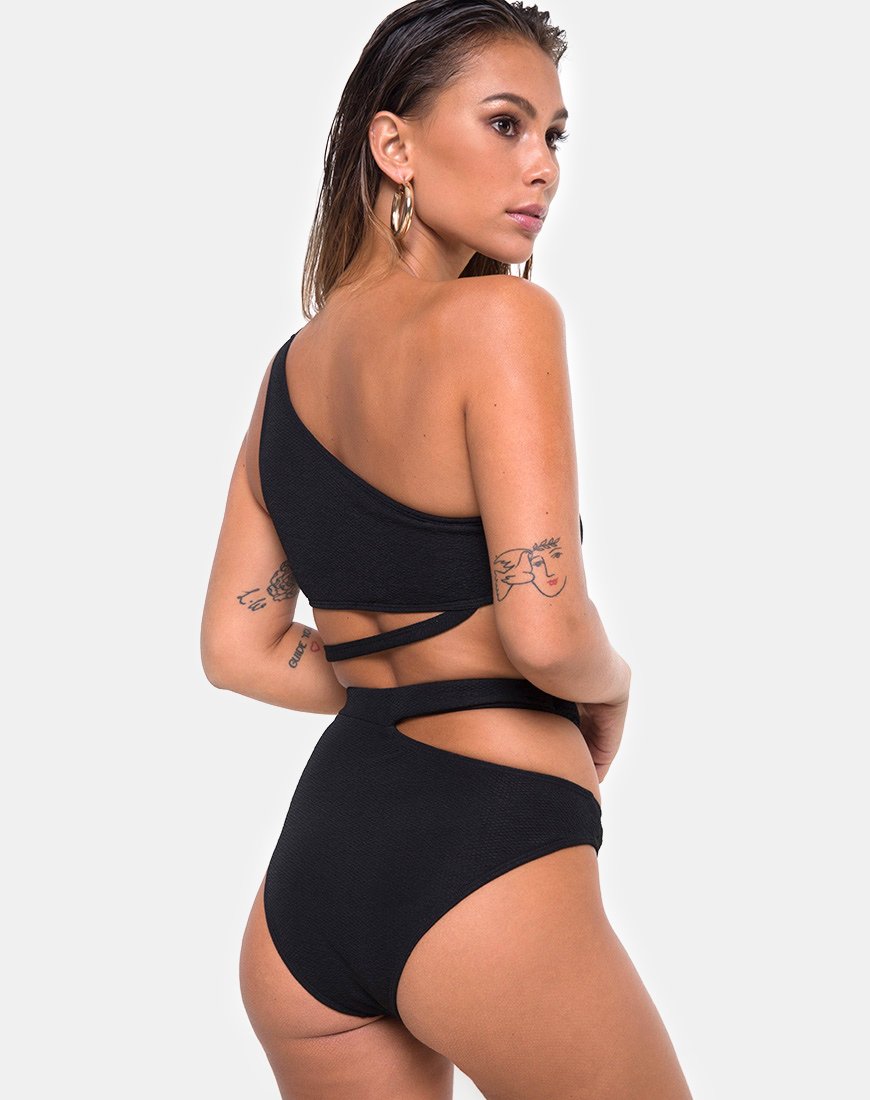 Image de la culotte de bikini Dreama en noir texturé