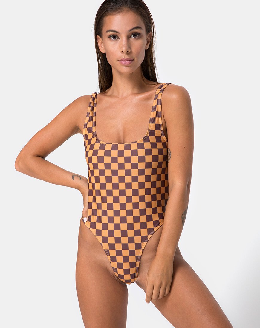 Maillot de bain Drela à carreaux moka