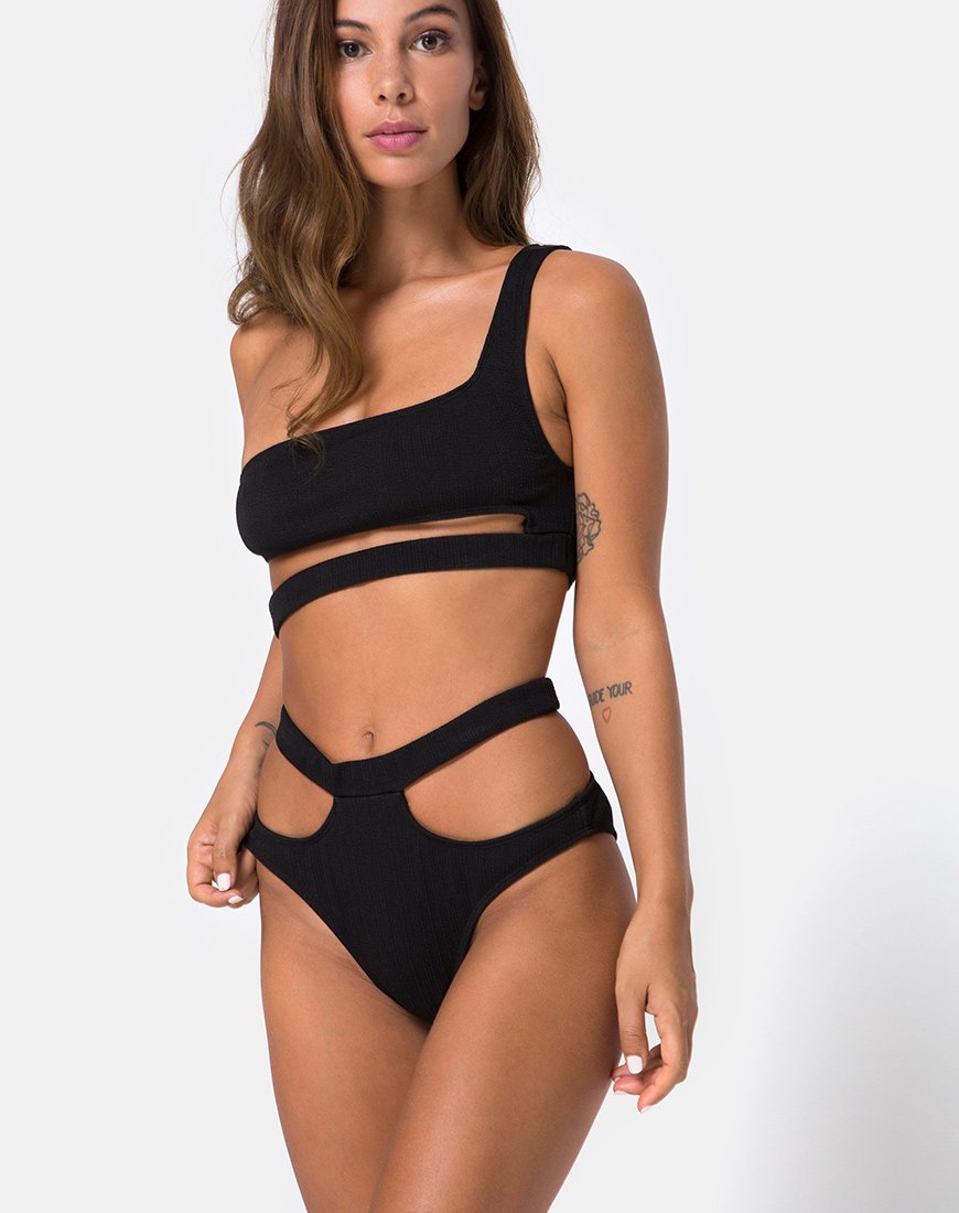 Top de bikini Drelins en côtes noires