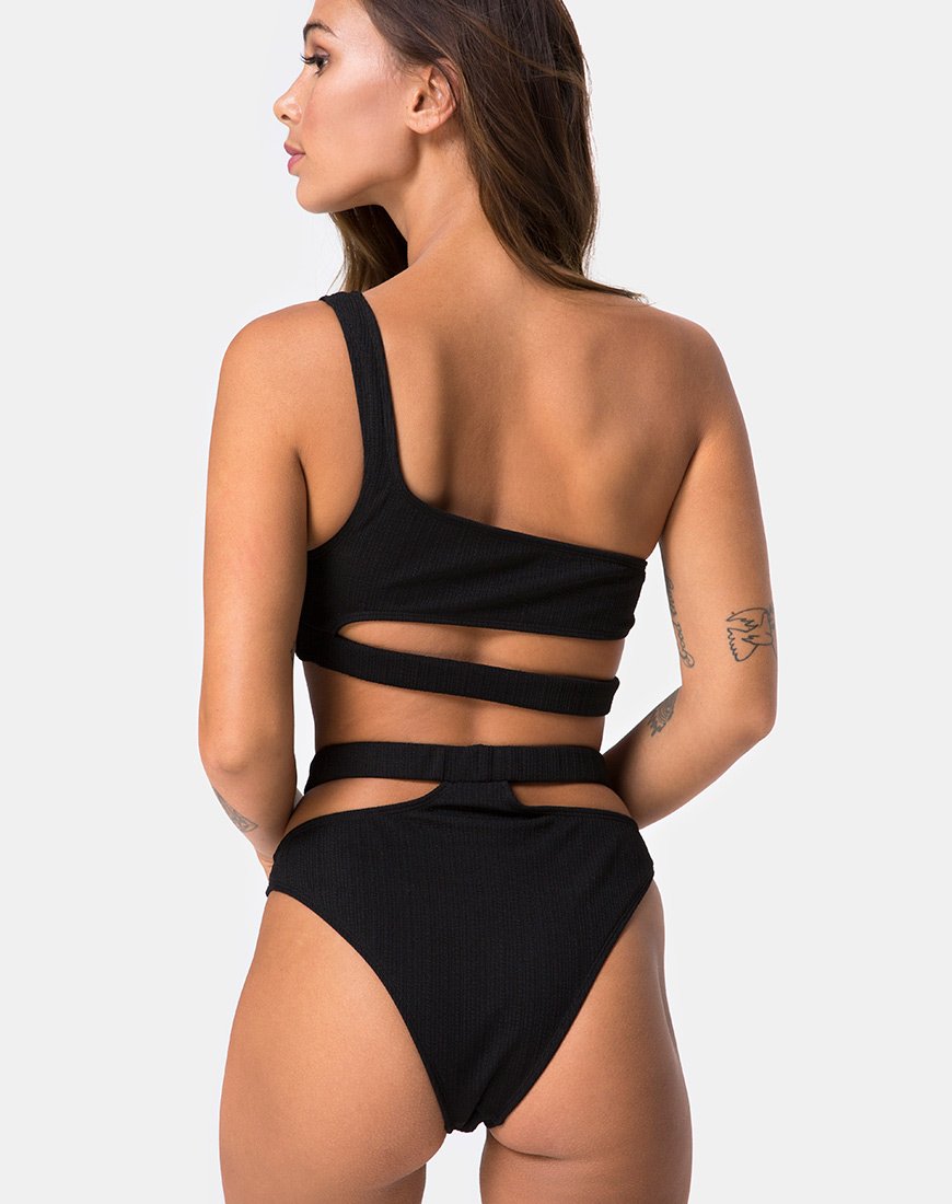 Top de bikini Drelins en côtes noires
