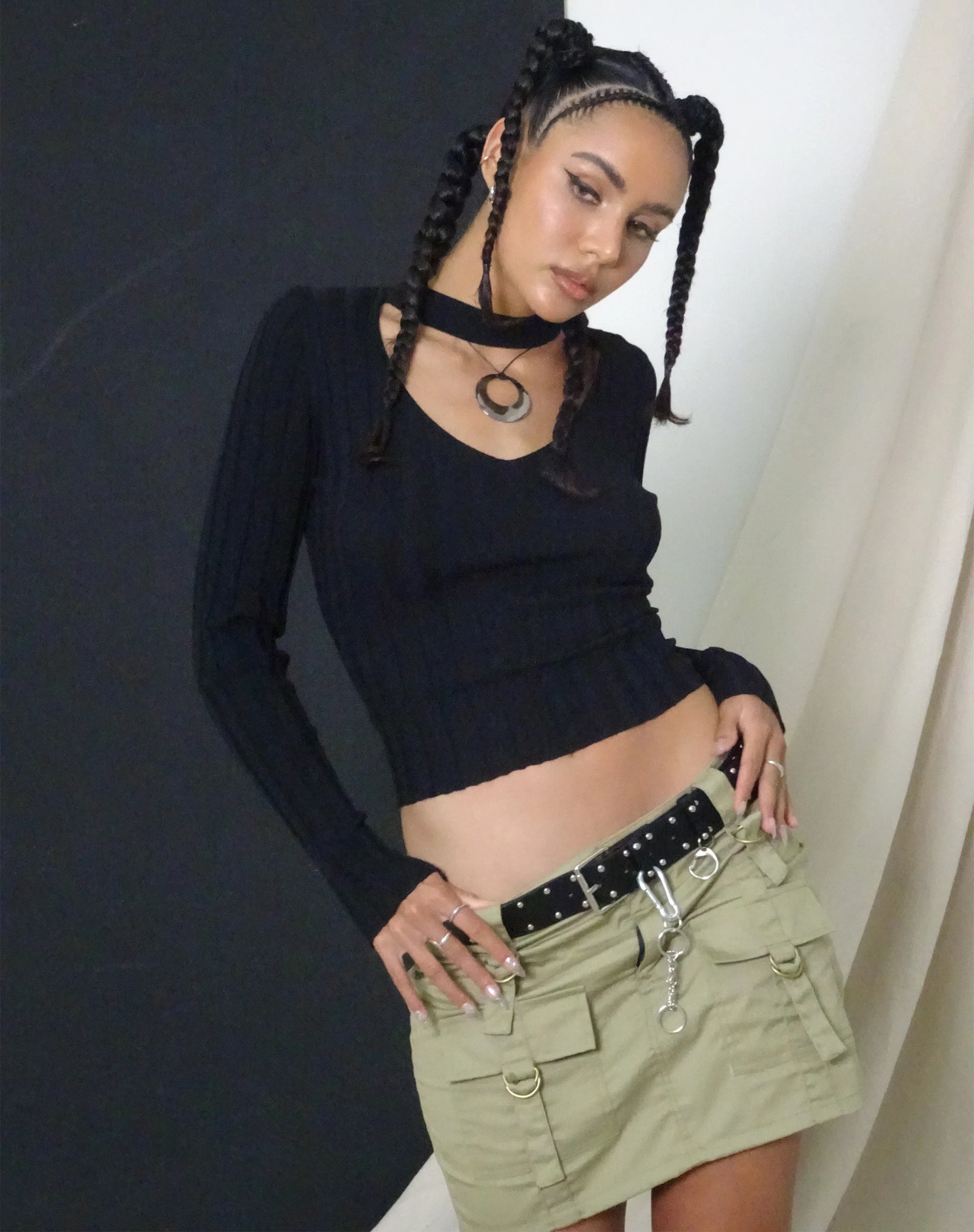image de Ai Cargo Mini Skirt in Moss Green