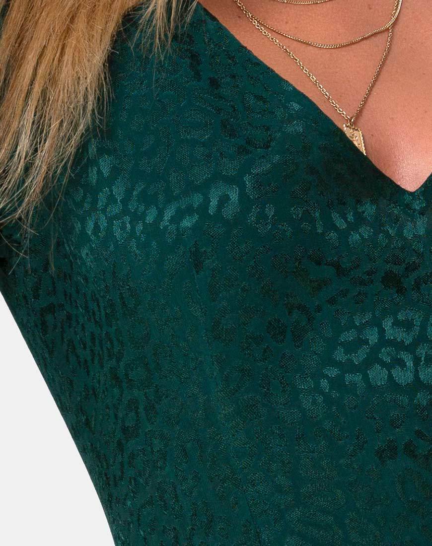 Image of Dumia Mini Dress in Satin Cheetah Forest Green