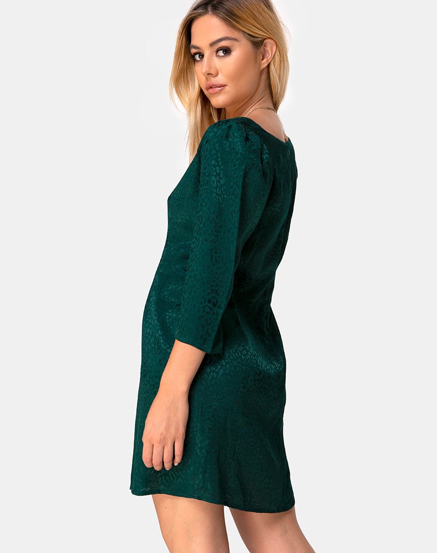 Mini robe Dumia en satin Cheetah Forest Green