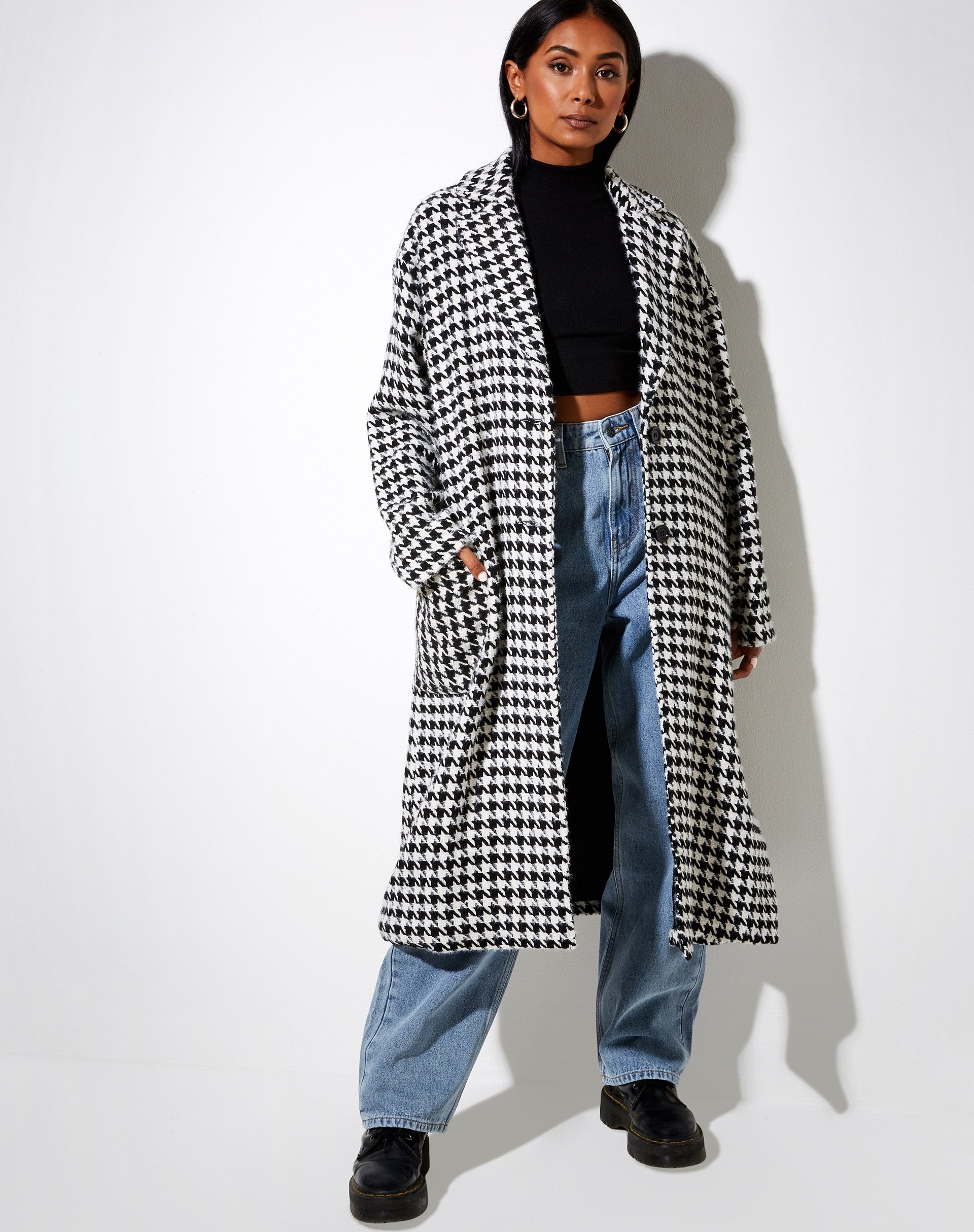 Image de Duster Coat en pied de poule noir et blanc