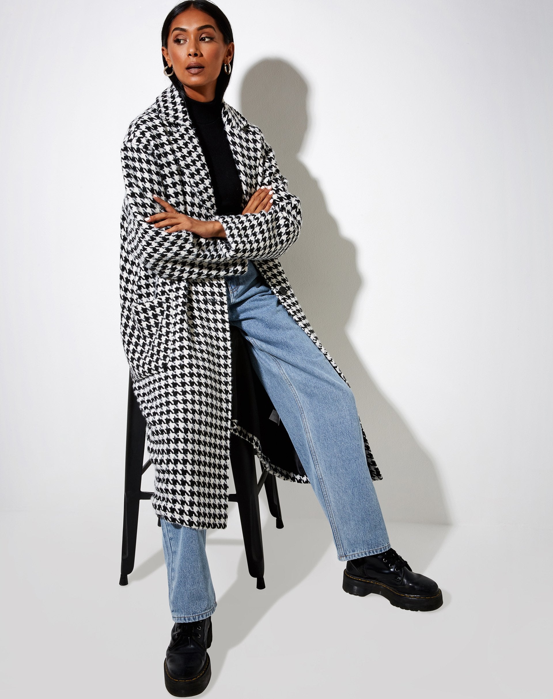 Image de Duster Coat en pied de poule noir et blanc
