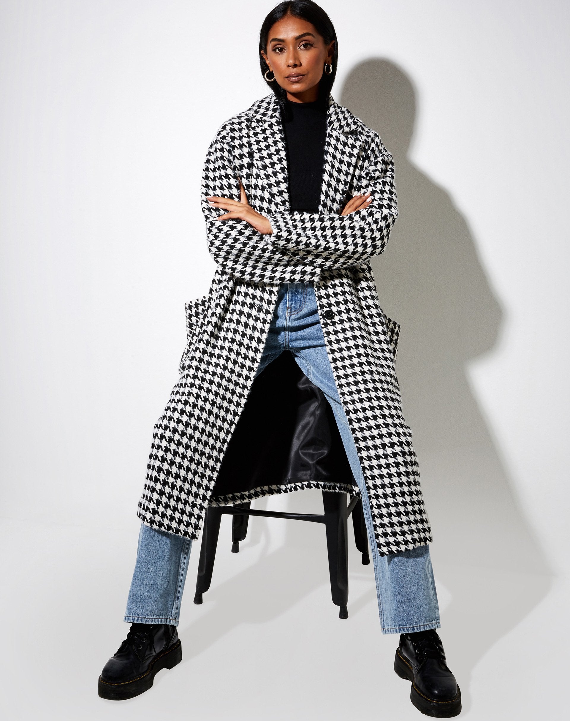 Image de Duster Coat en pied de poule noir et blanc