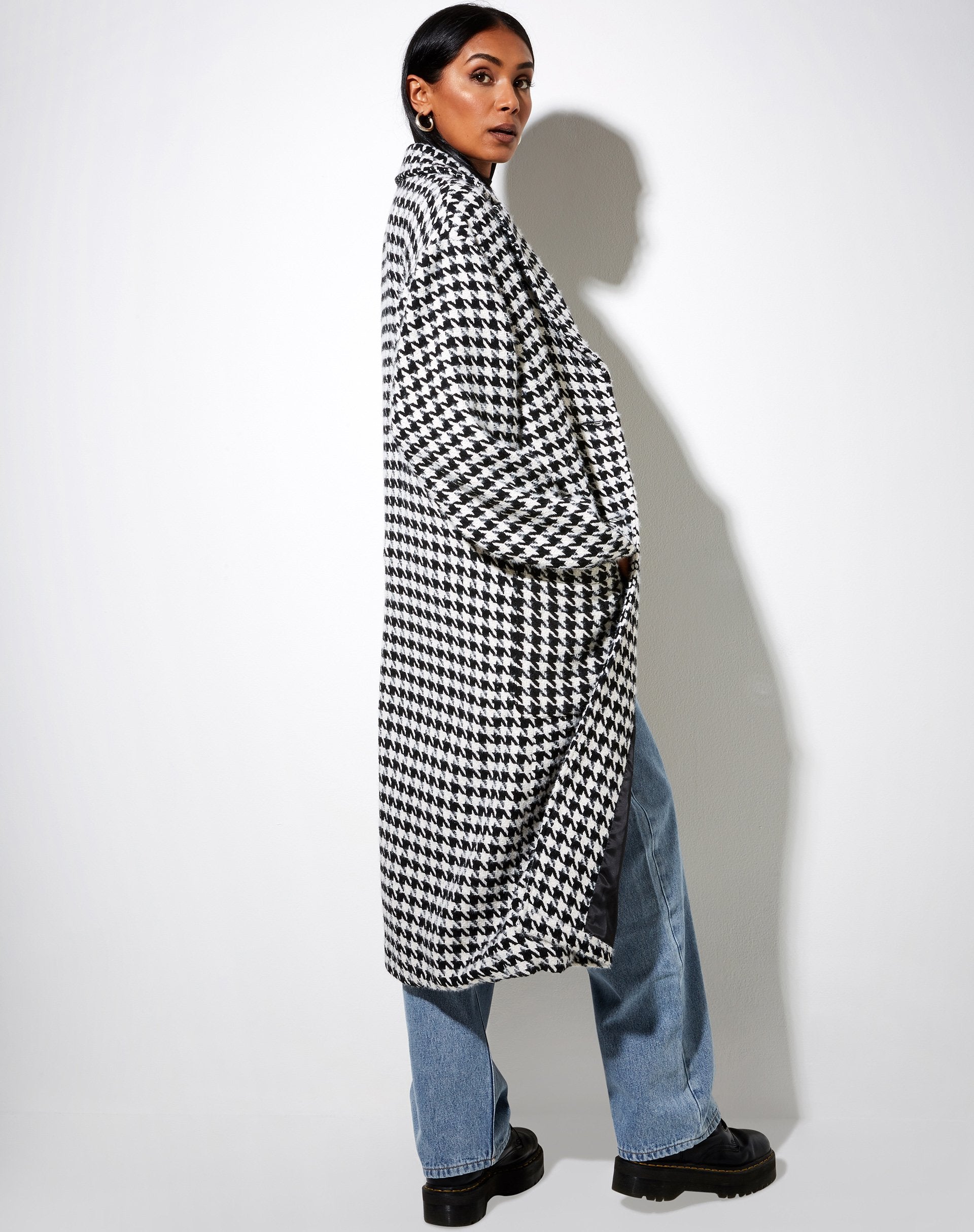 Image de Duster Coat en pied de poule noir et blanc