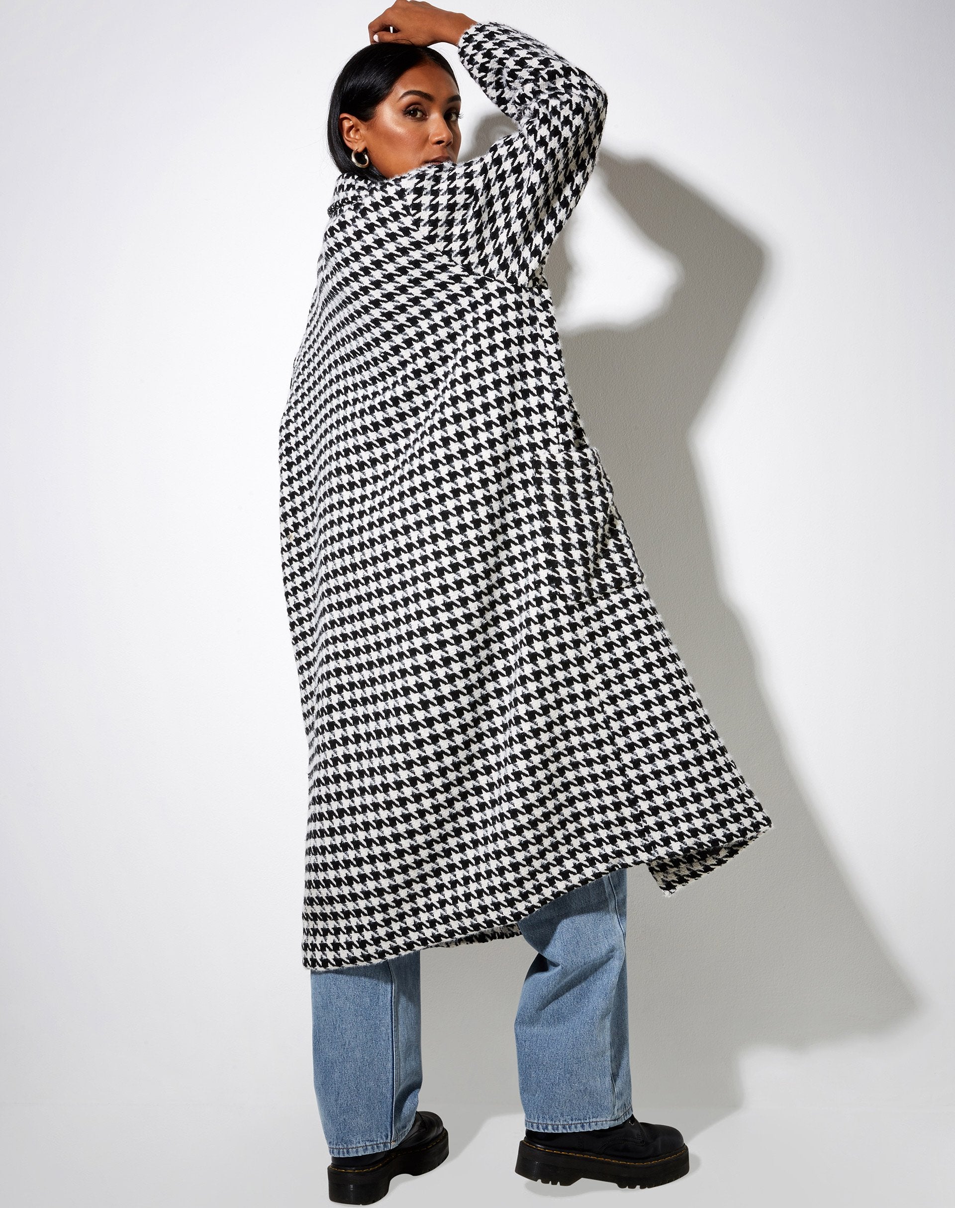 Image de Duster Coat en pied de poule noir et blanc