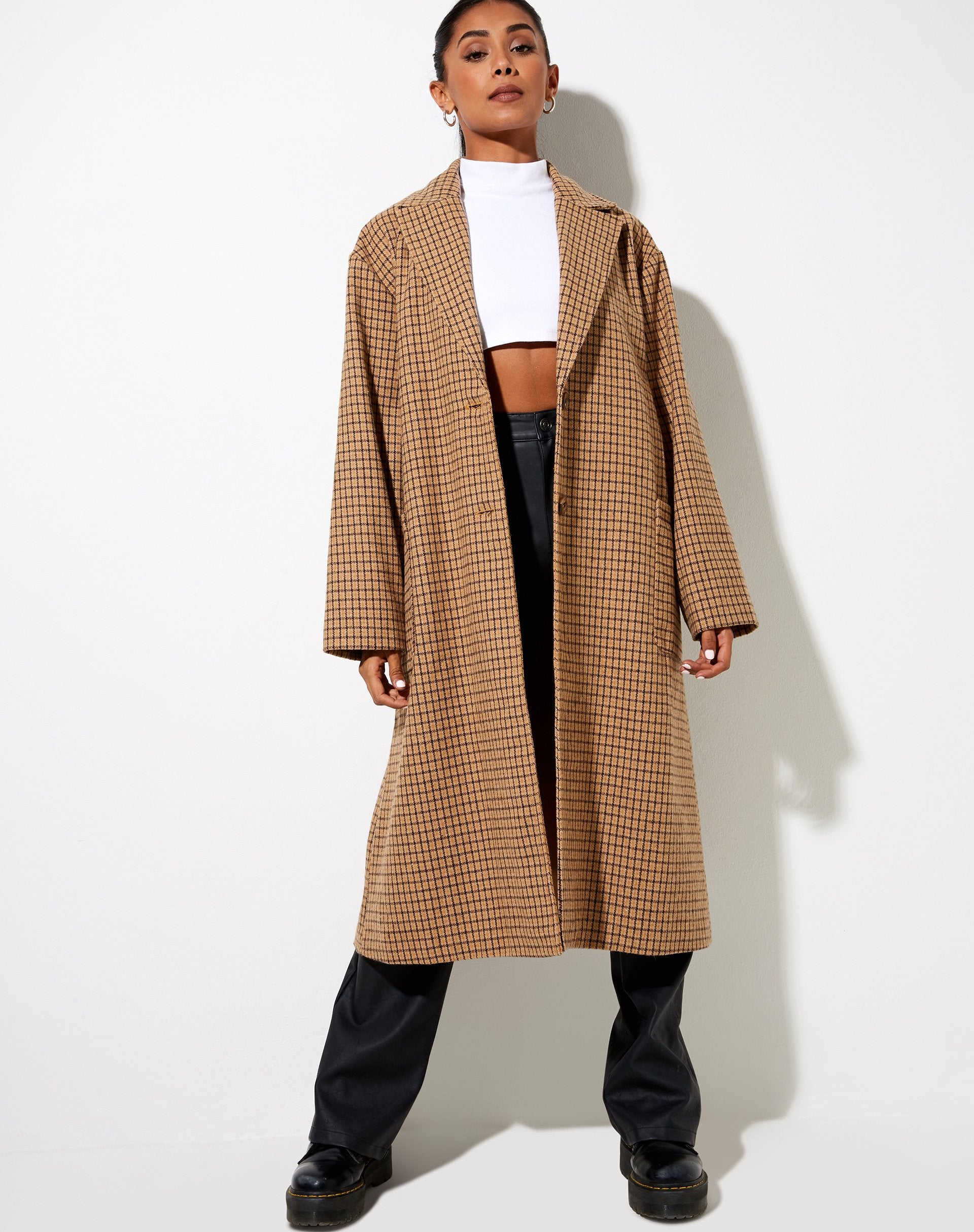 Image de Duster Coat en pied de poule à carreaux marron