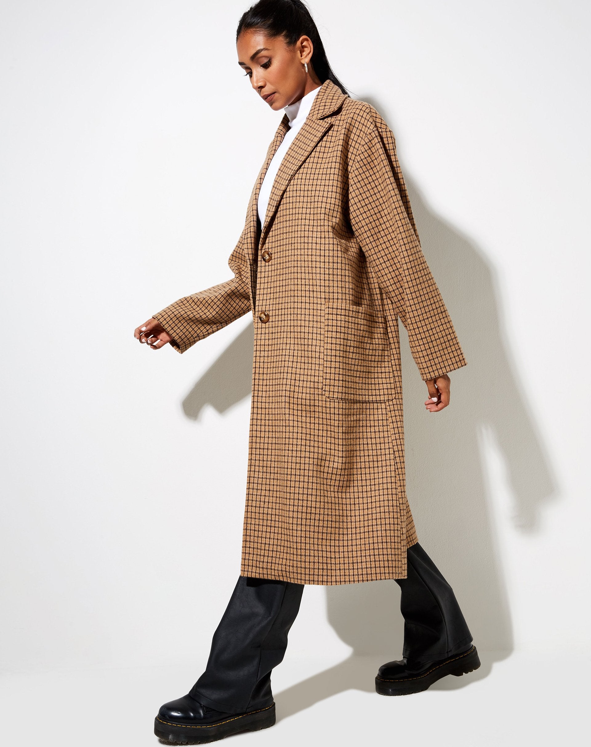 Image de Duster Coat en pied de poule à carreaux marron