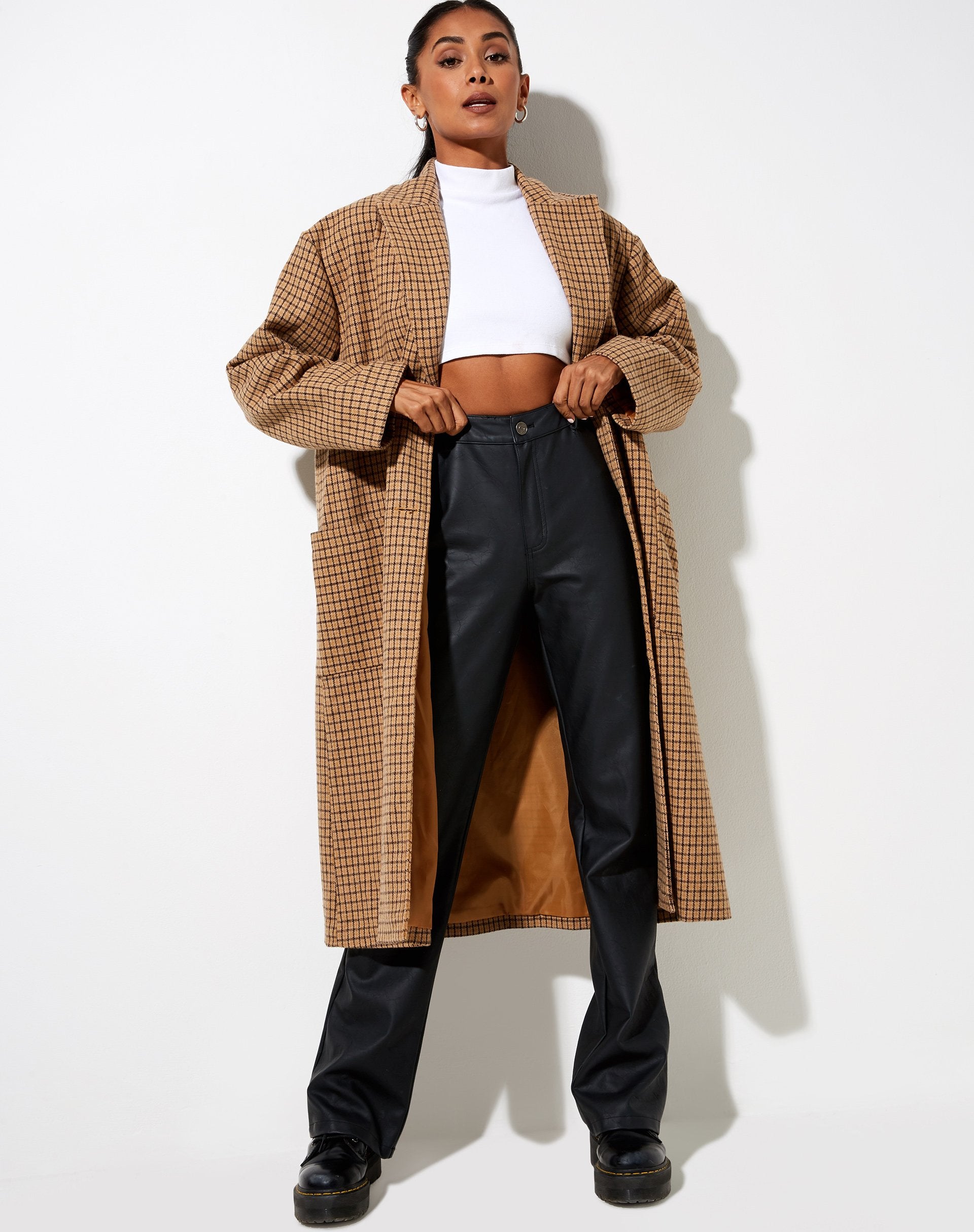 Image de Duster Coat en pied de poule à carreaux marron