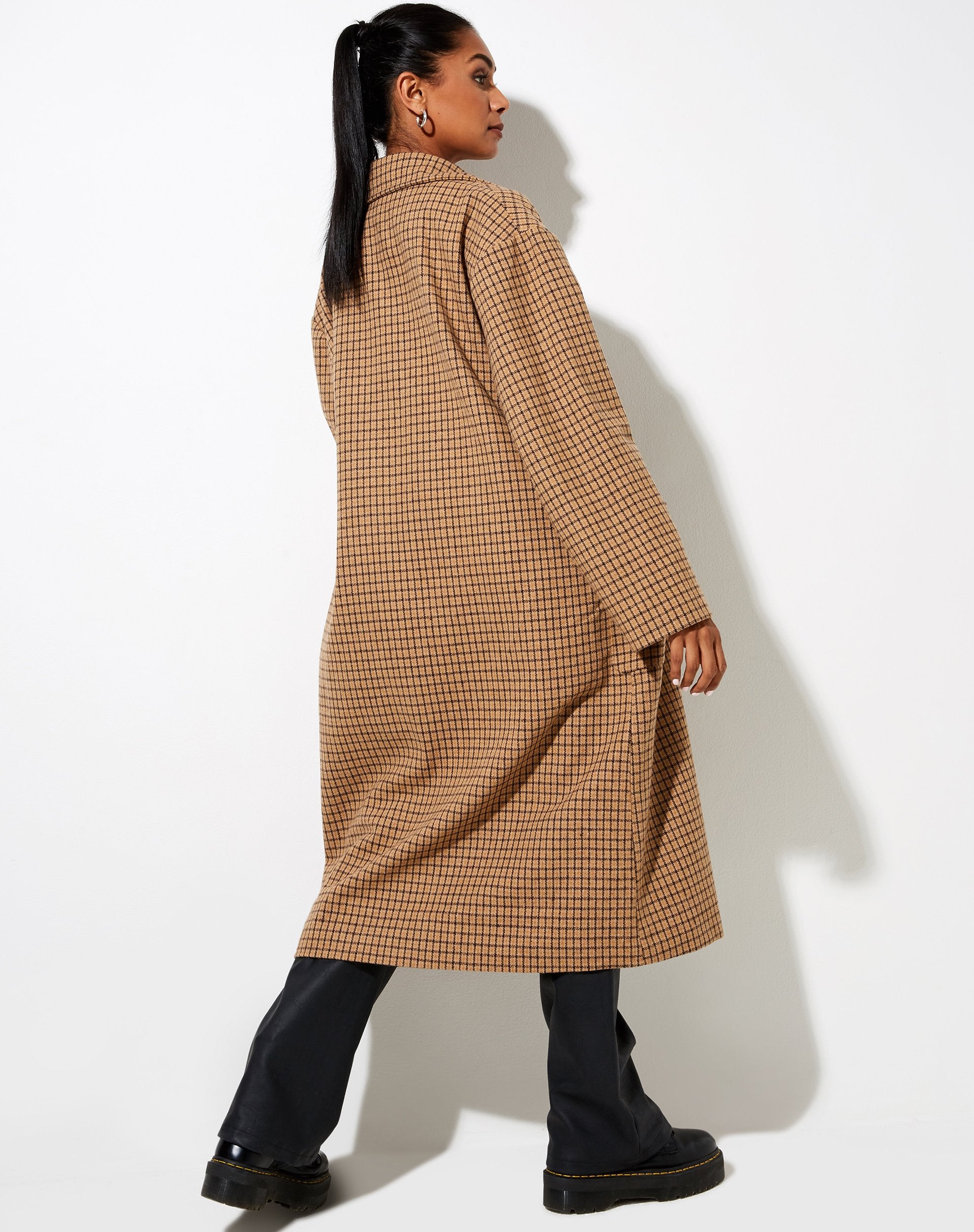 Image de Duster Coat en pied de poule à carreaux marron