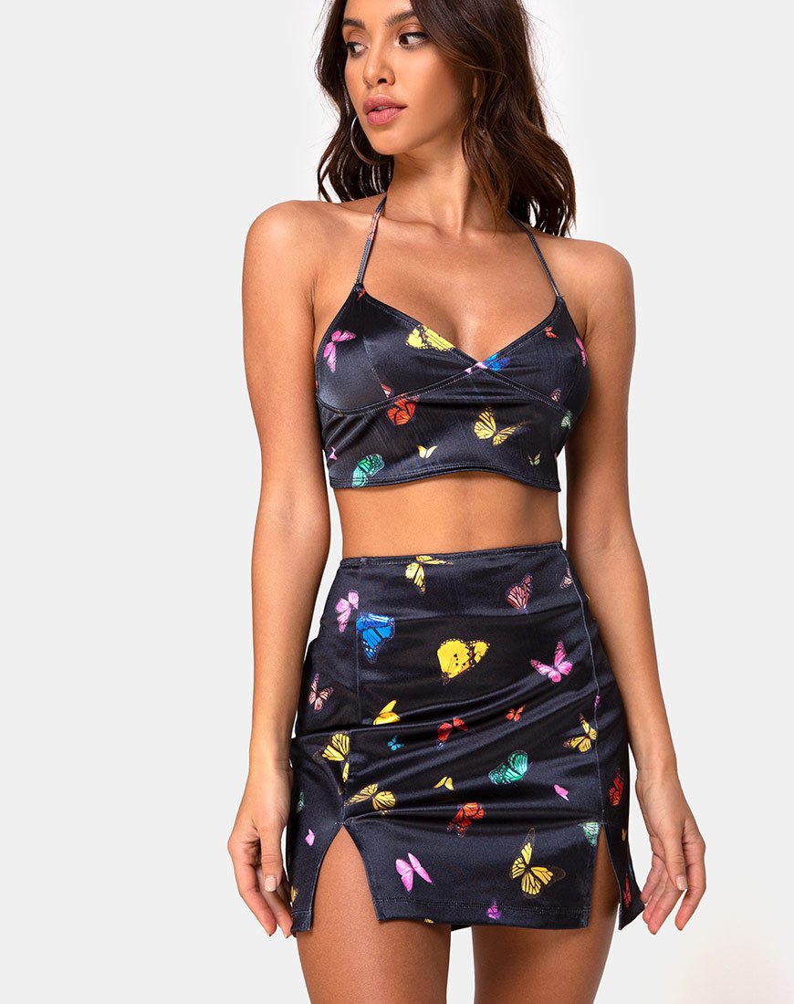 Image de la jupe Zida en satin stretch noir Butterfly
