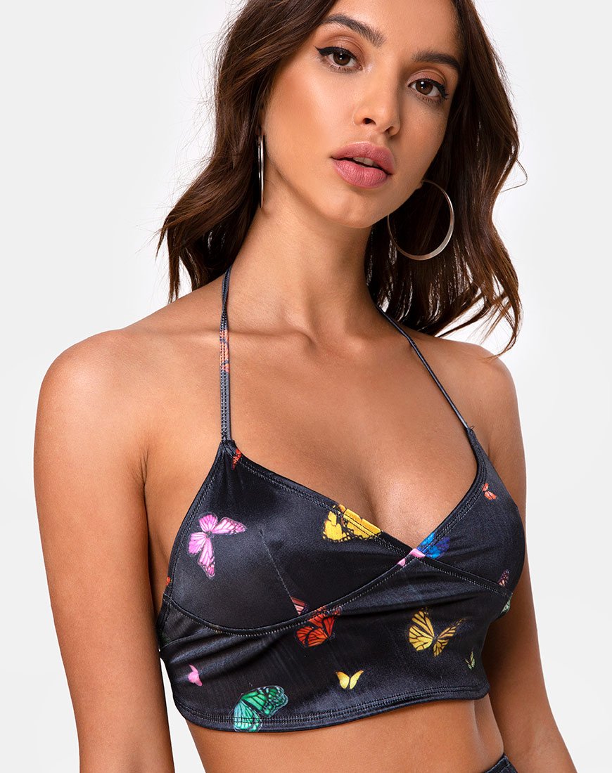 Image de Dyla Top en satin noir Butterfly