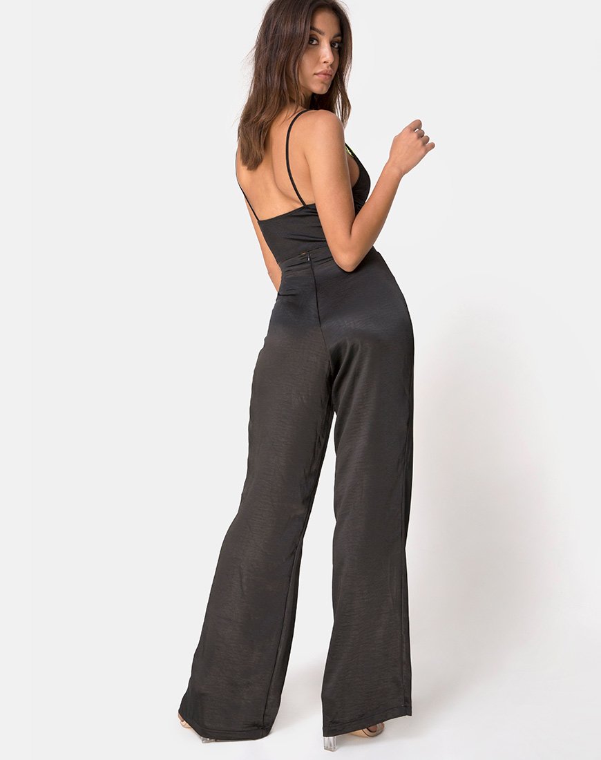Image de Dyrilla Top en satin noir avec dentelle citron vert
