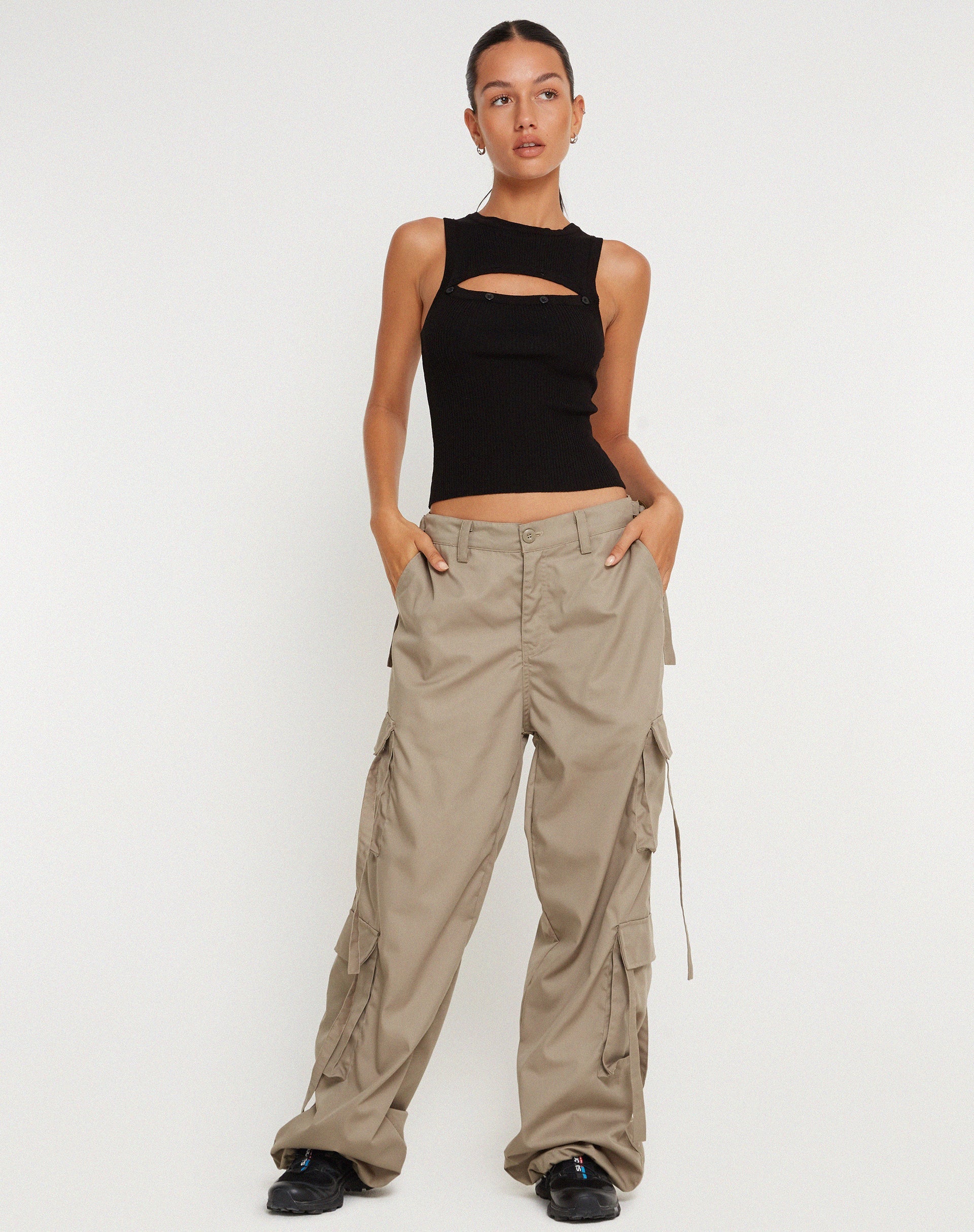Image de pantalon cargo à jambes larges Edgar en coton drill taupe