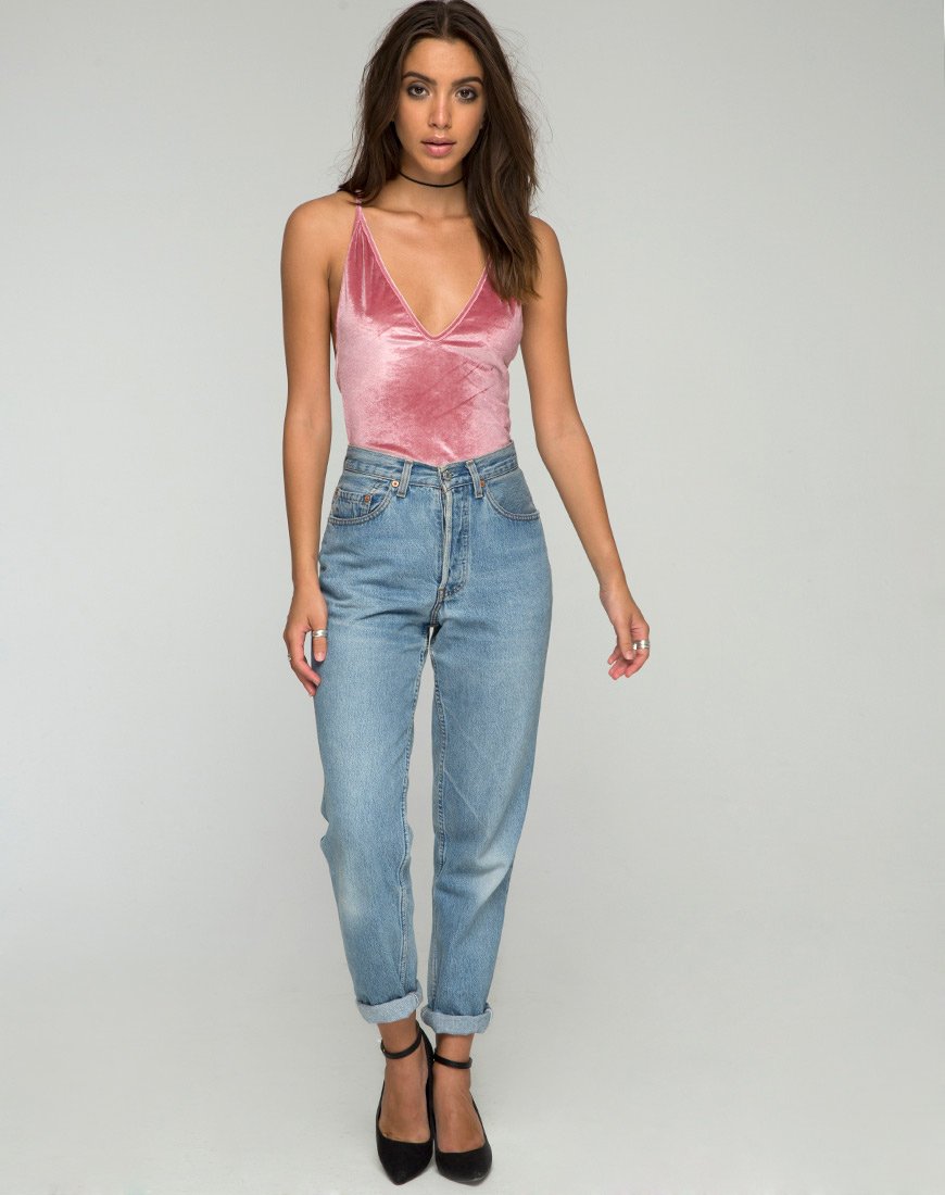 Image de Eikin Bodice Plunge en velours Blush