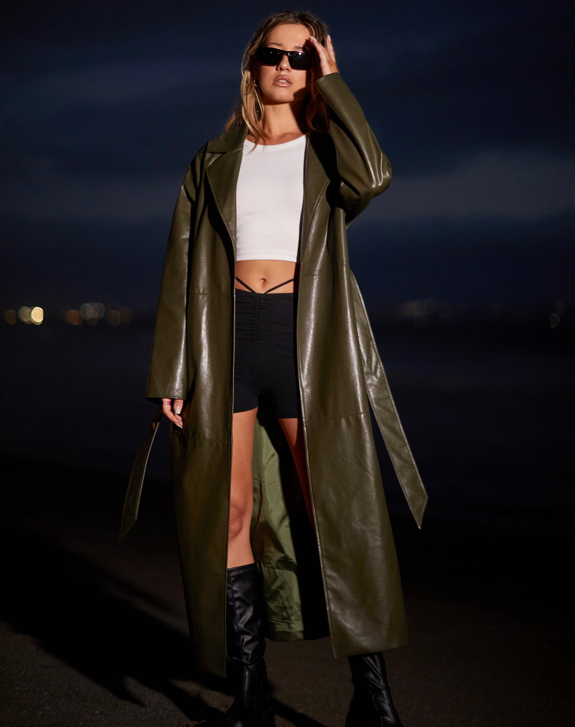 Image de Ejo Trench Coat en PU Dark Olive