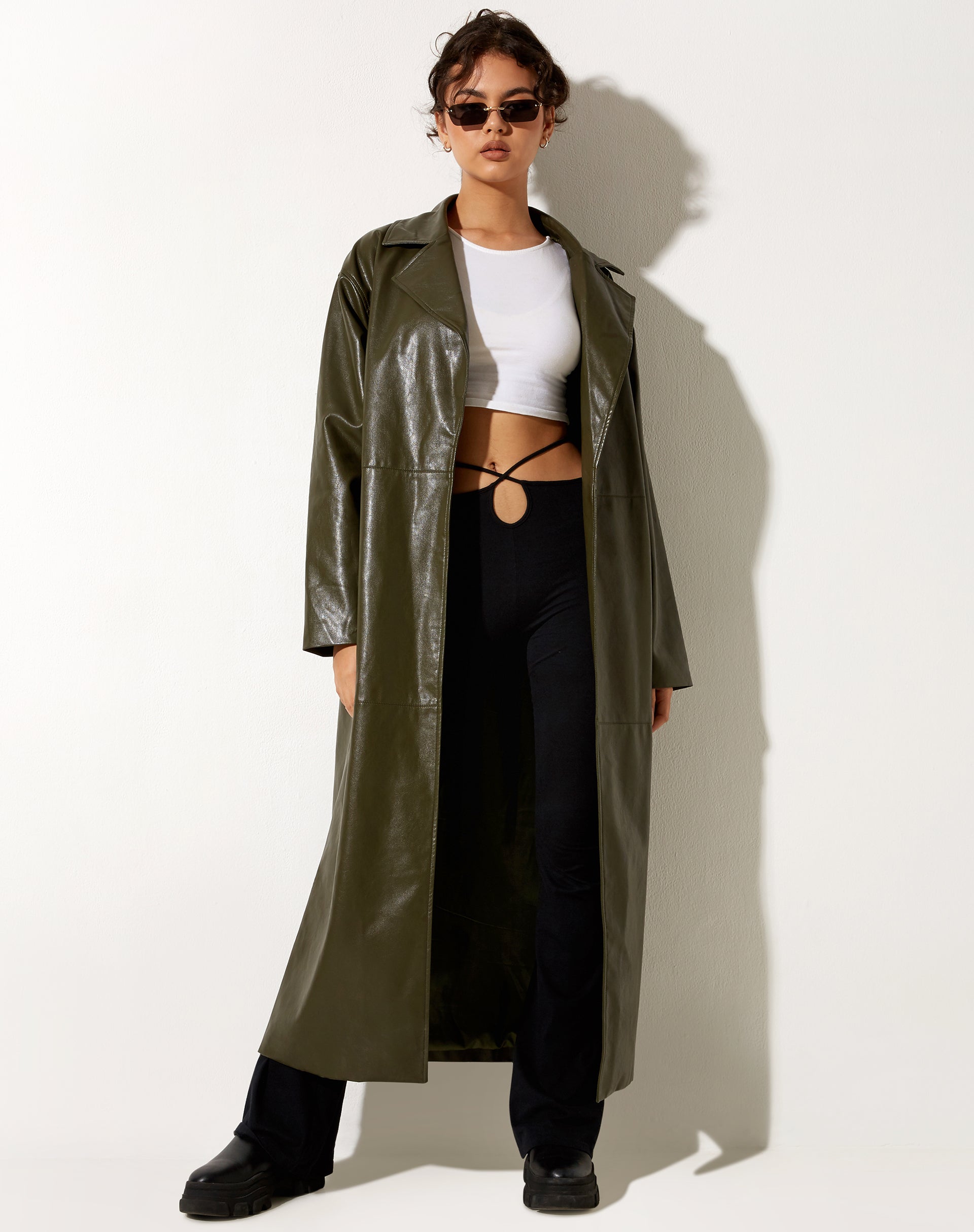 Image de Ejo Trench Coat en PU Dark Olive