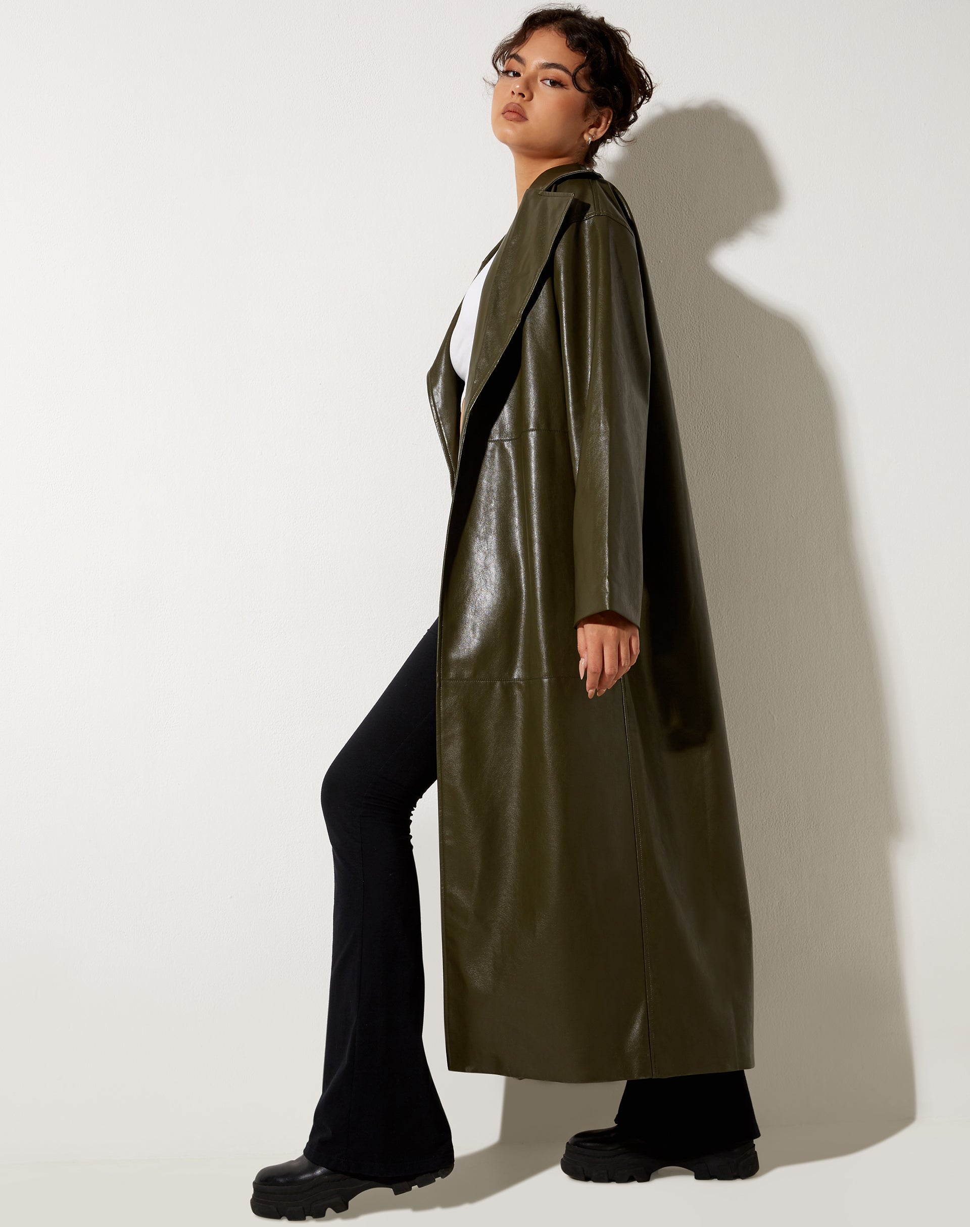 Image de Ejo Trench Coat en PU Dark Olive