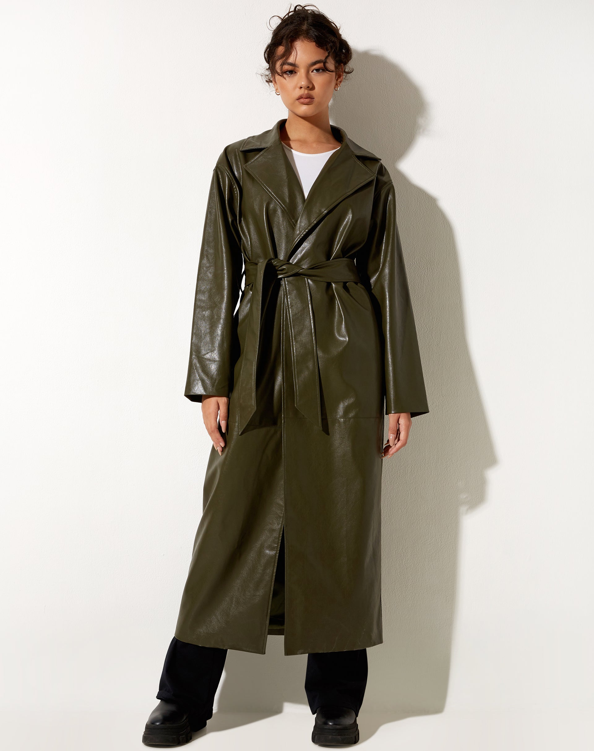 Image de Ejo Trench Coat en PU Dark Olive