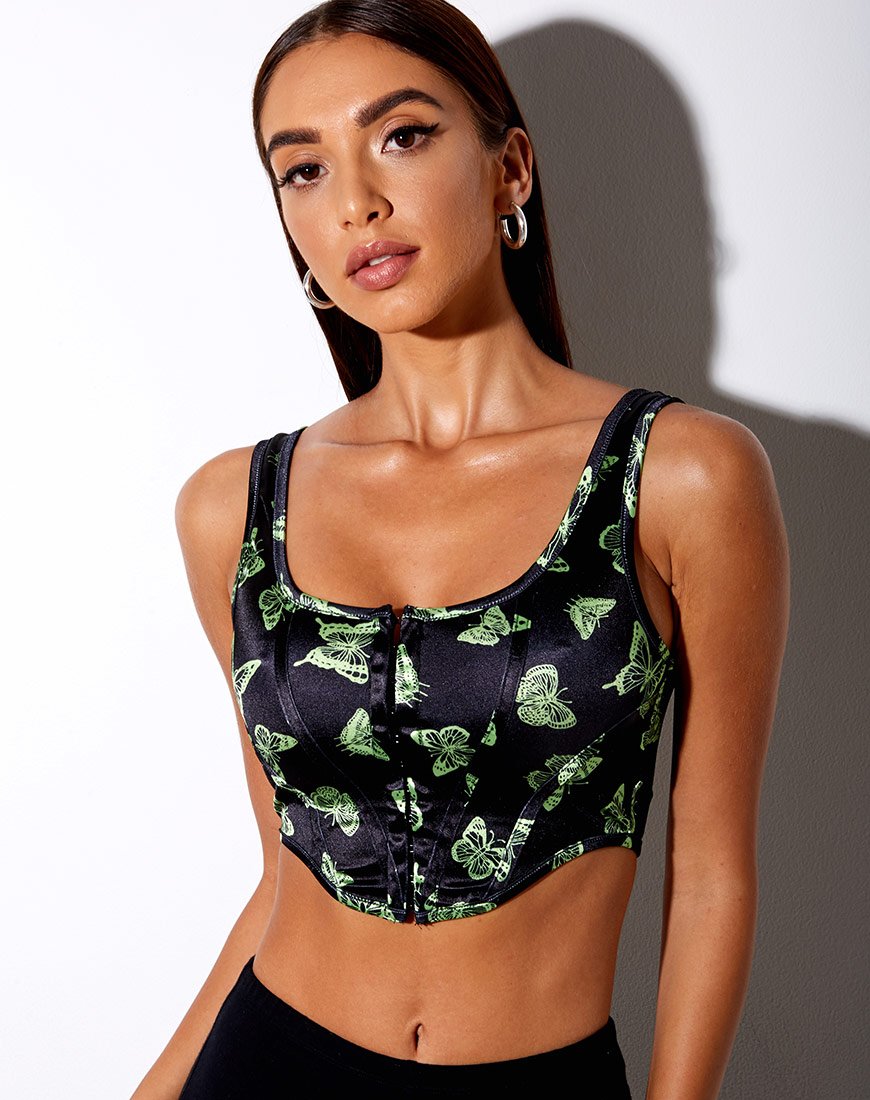 Image de Elci Corset Top in Black Butterfly Lime