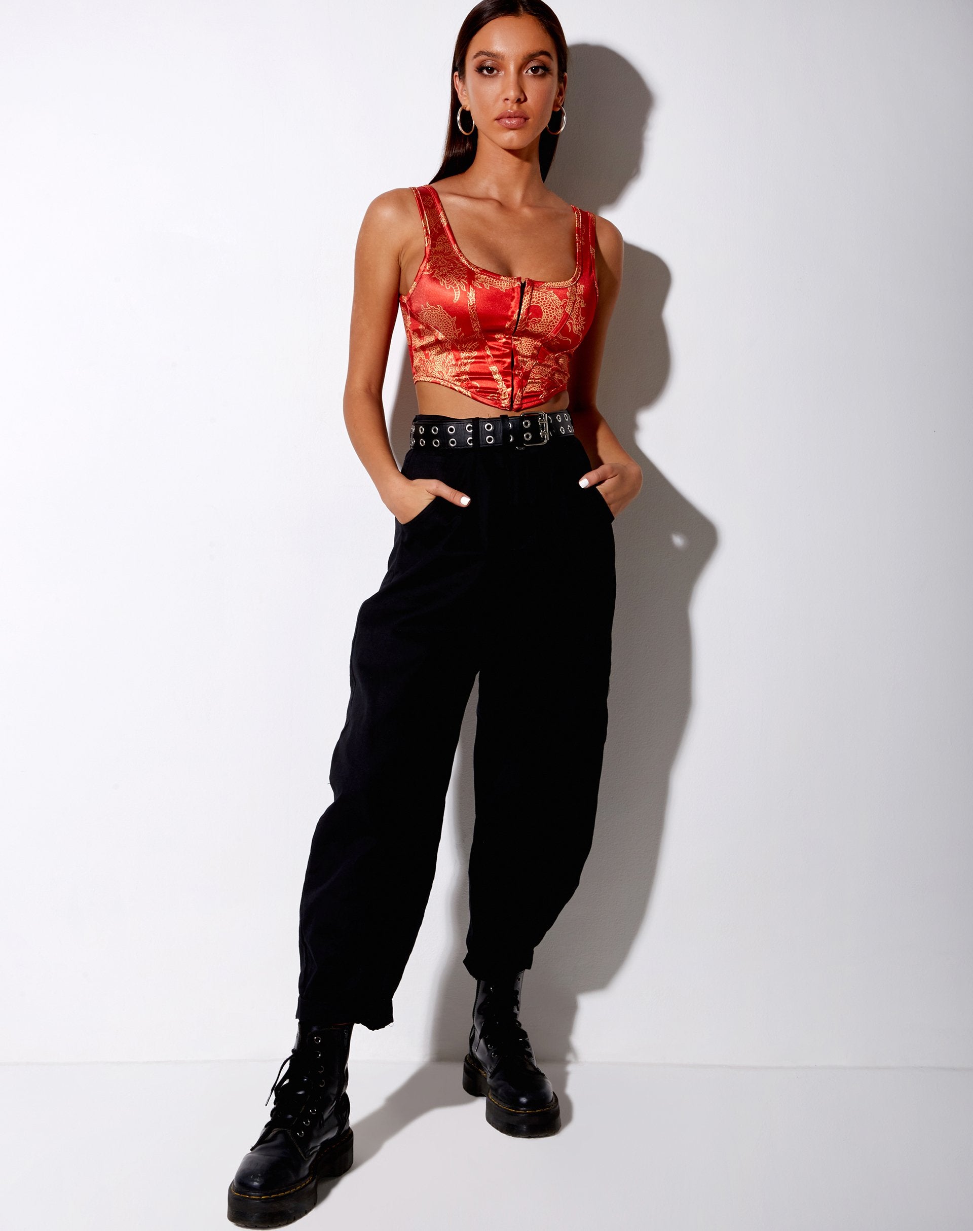 Image de Elci Corset Top in Dragon Flower Red Gold