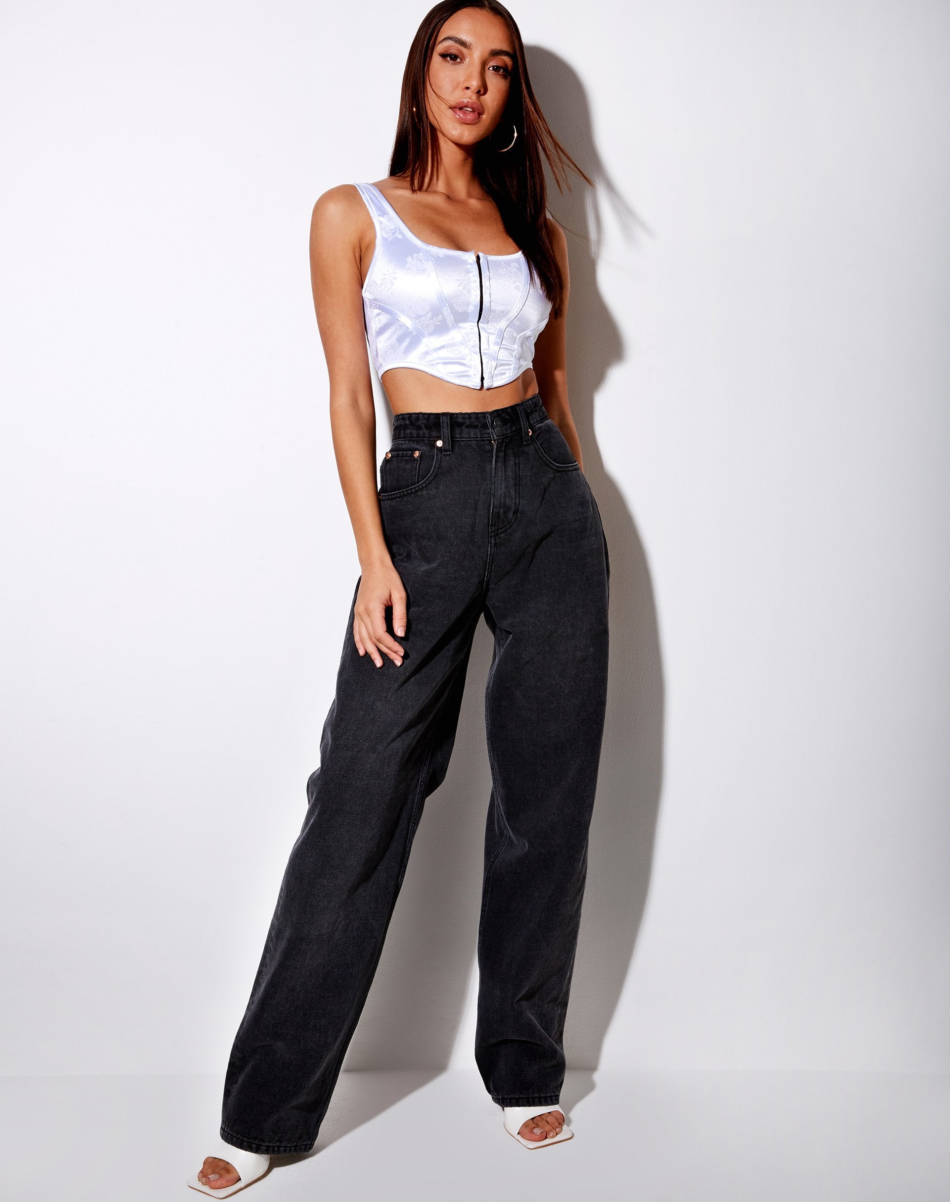 Image de Elci Corset Top in White Tonal Floral Flocking