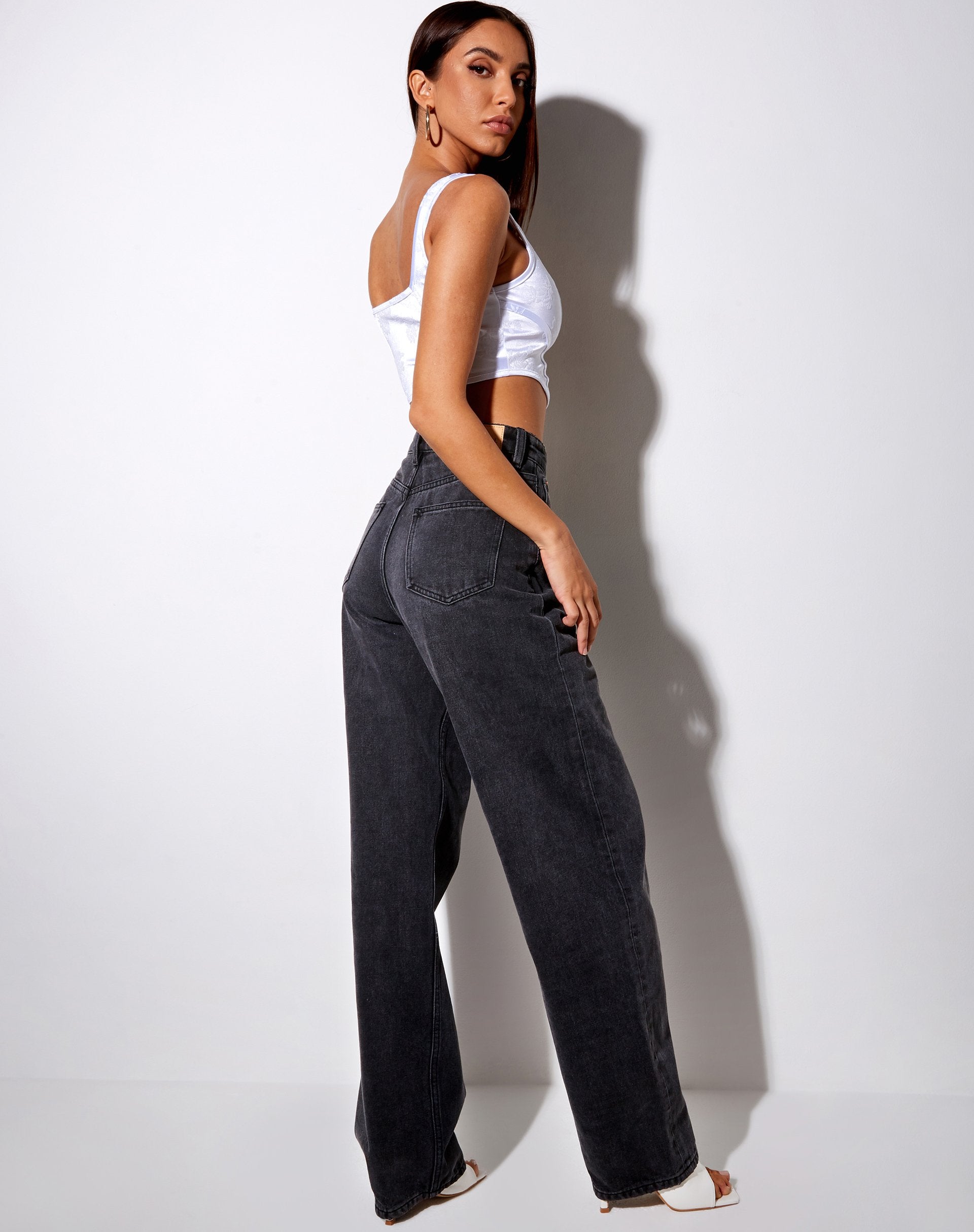 Image de Elci Corset Top in White Tonal Floral Flocking