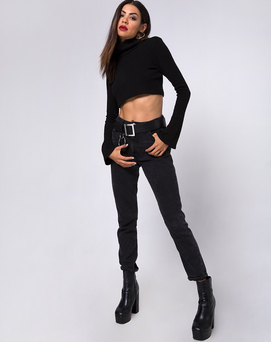 Image de Elena Crop Top in Rib Knit Black