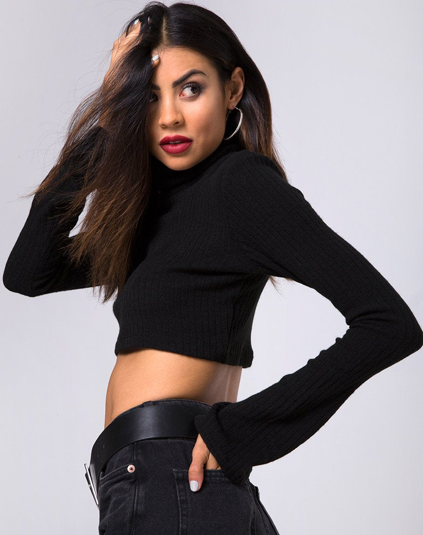 Image de Elena Crop Top in Rib Knit Black