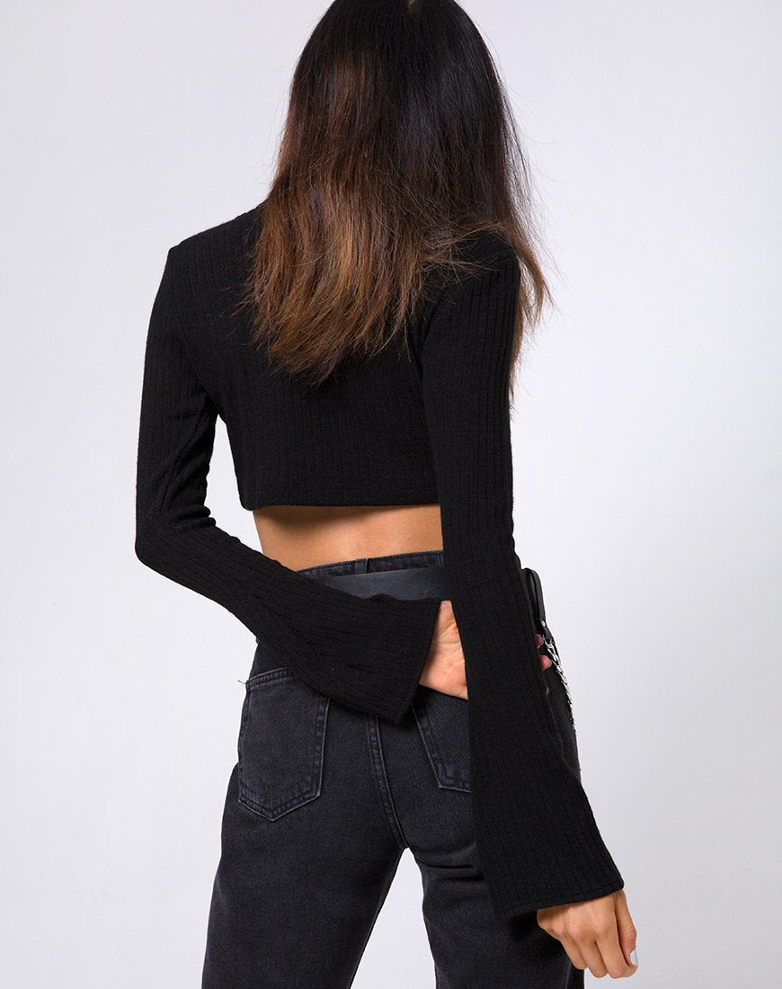 Elena Crop Top en tricot côtelé noir