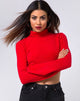 Image de Elena Crop Top en tricot côtelé rouge