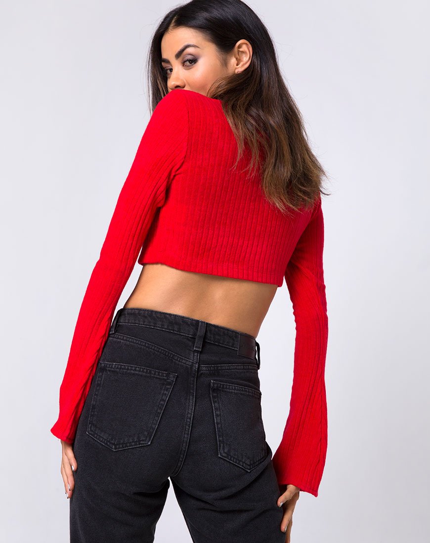 Elena Crop Top en tricot côtelé rouge