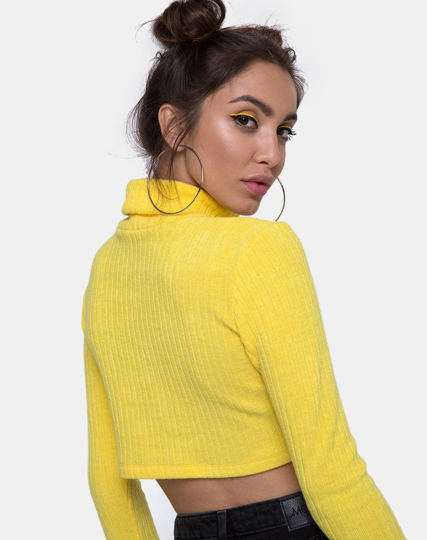 Elena Crop Top en tricot côtelé jaune