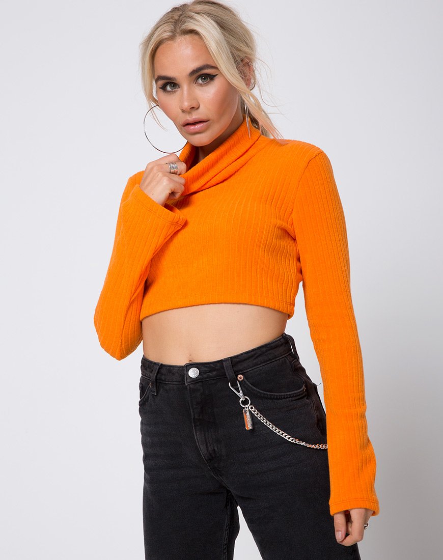 Elena Crop Top en tricot côtelé orange
