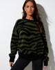 Image du pull Eleni en tricot zébré olive et noir