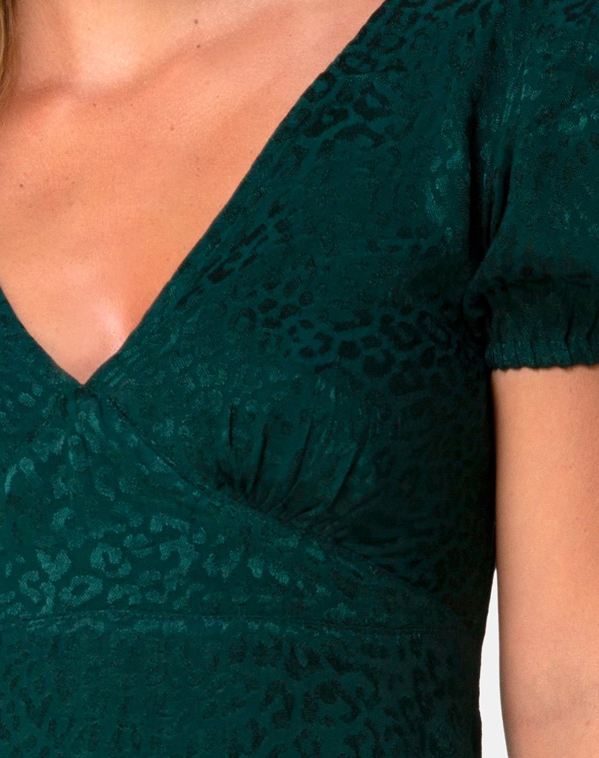 Image of Elfy Mini Dress in Satin Cheetah Forest Green