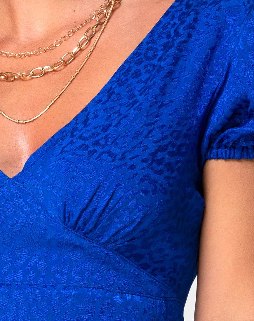 Image of Elfy Mini Dress in Satin Cheetah Royal Blue
