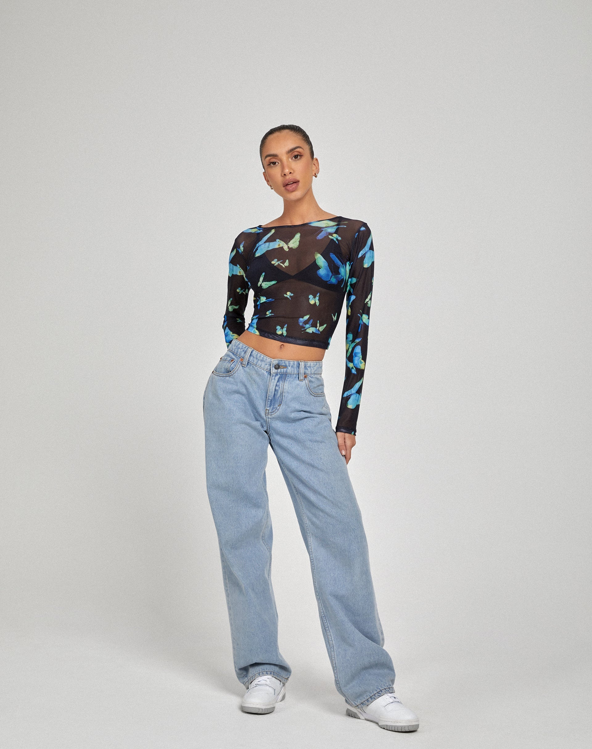Image de Elijah Long Sleeve Top in Butterfly Watercolour Black