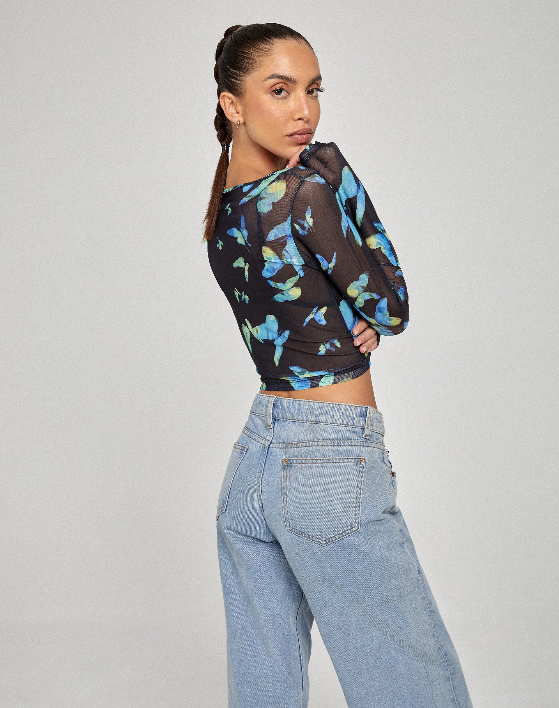 Image de Elijah Long Sleeve Top in Butterfly Watercolour Black