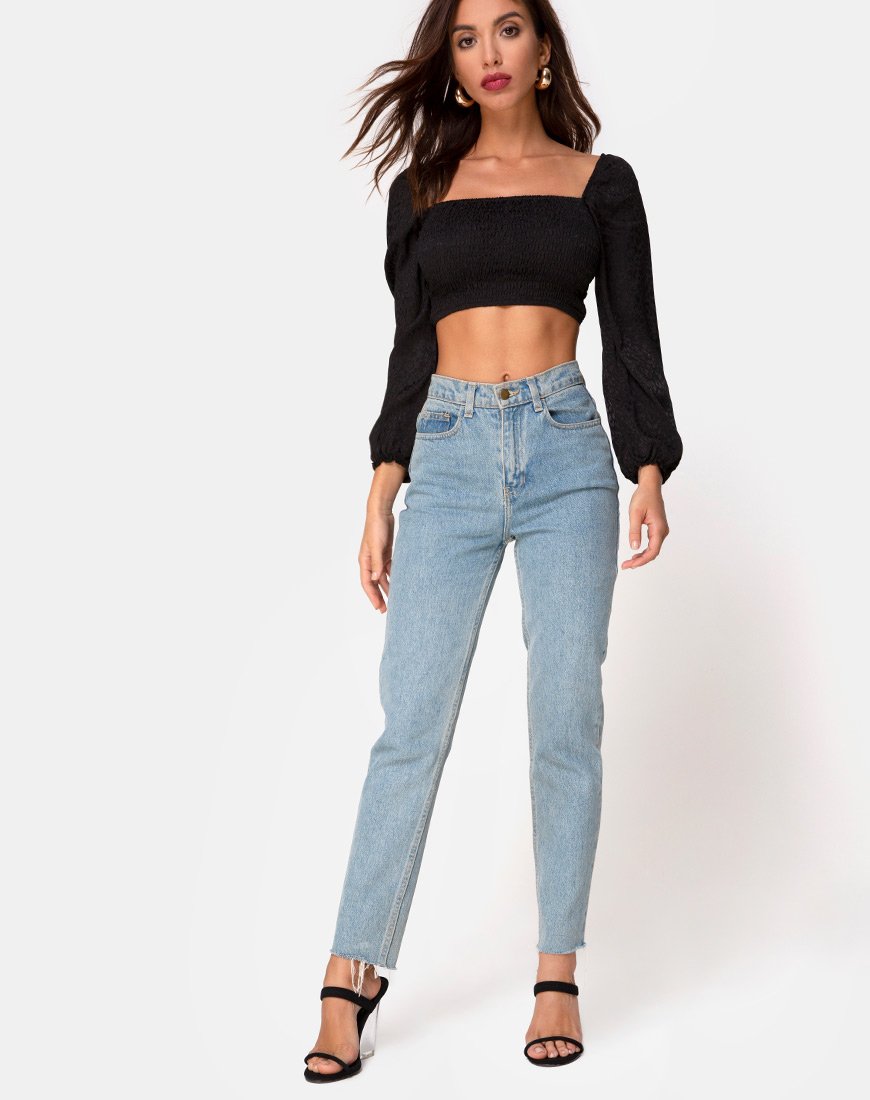 Image of Elina Top in Black Satin Cheetah