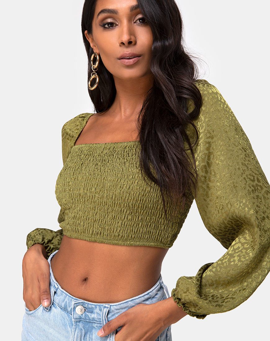 Image de Elina Top in Satin Cheetah Khaki