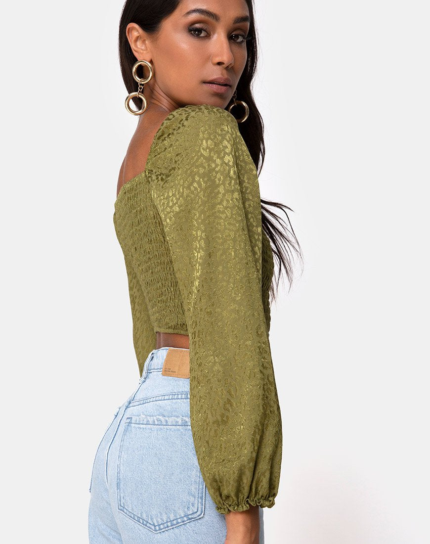 Image de Elina Top in Satin Cheetah Khaki