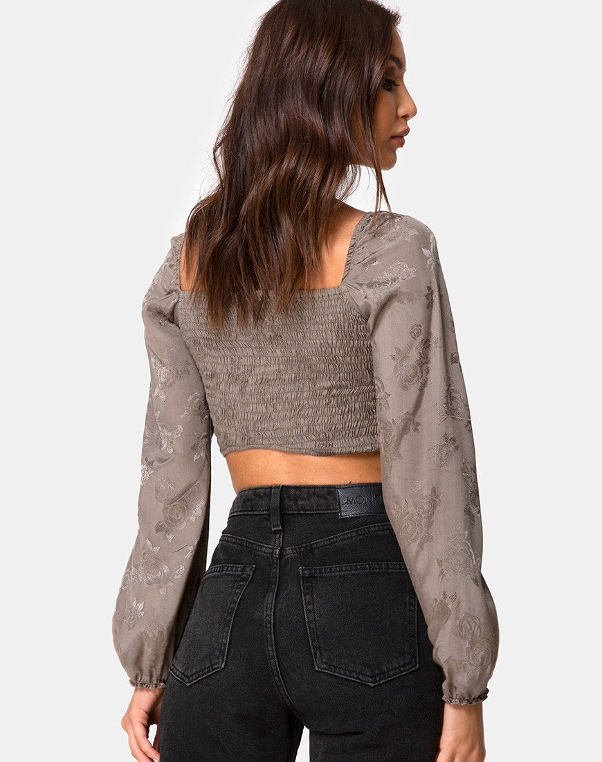 Top Elina en satin rose gris argenté