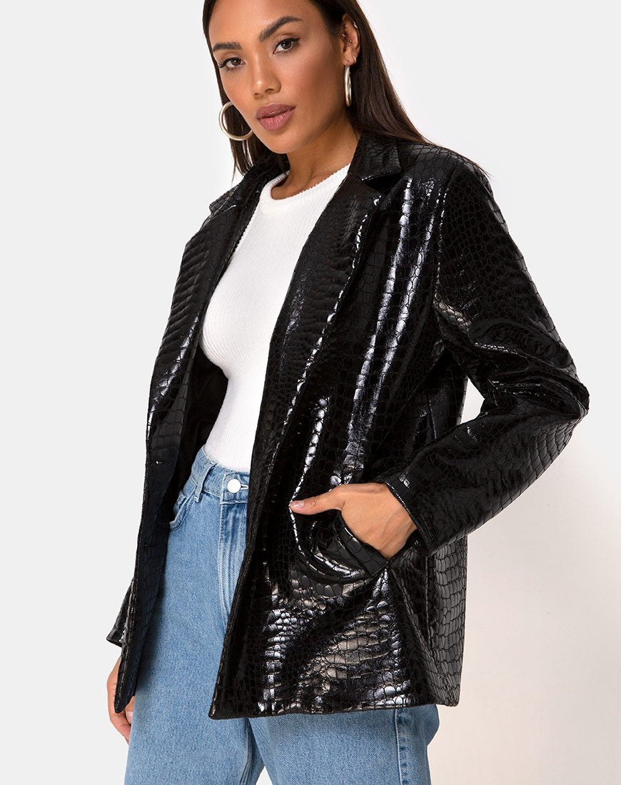 Blazer Elize en croc PU noir