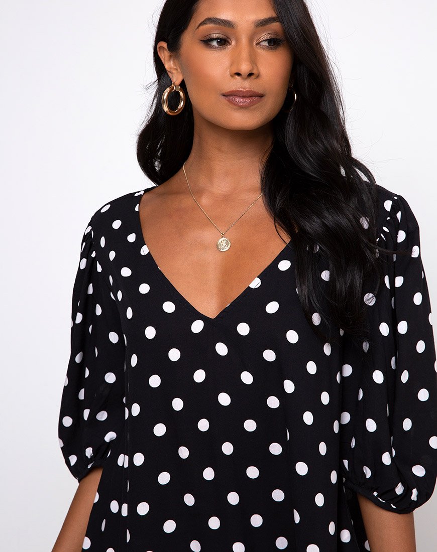 Image of Elna Babydoll Dress in 80s Polka Black