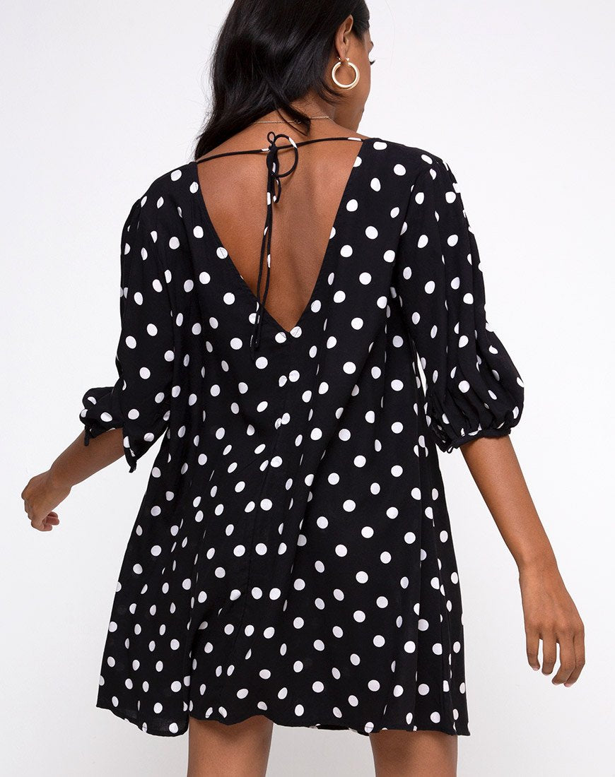 Elna Babydoll Dress in 80's Polka Black (Robe nuisette 80's à pois)